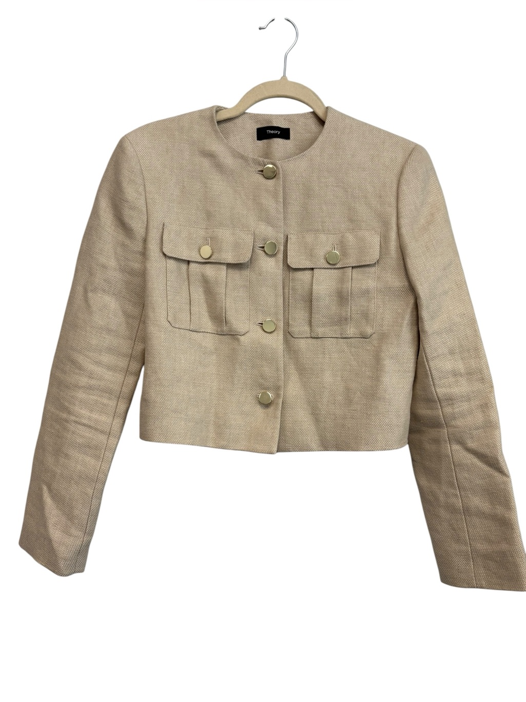 New Theory Military Cropped Jacket In Basket Weave Linen Size 0